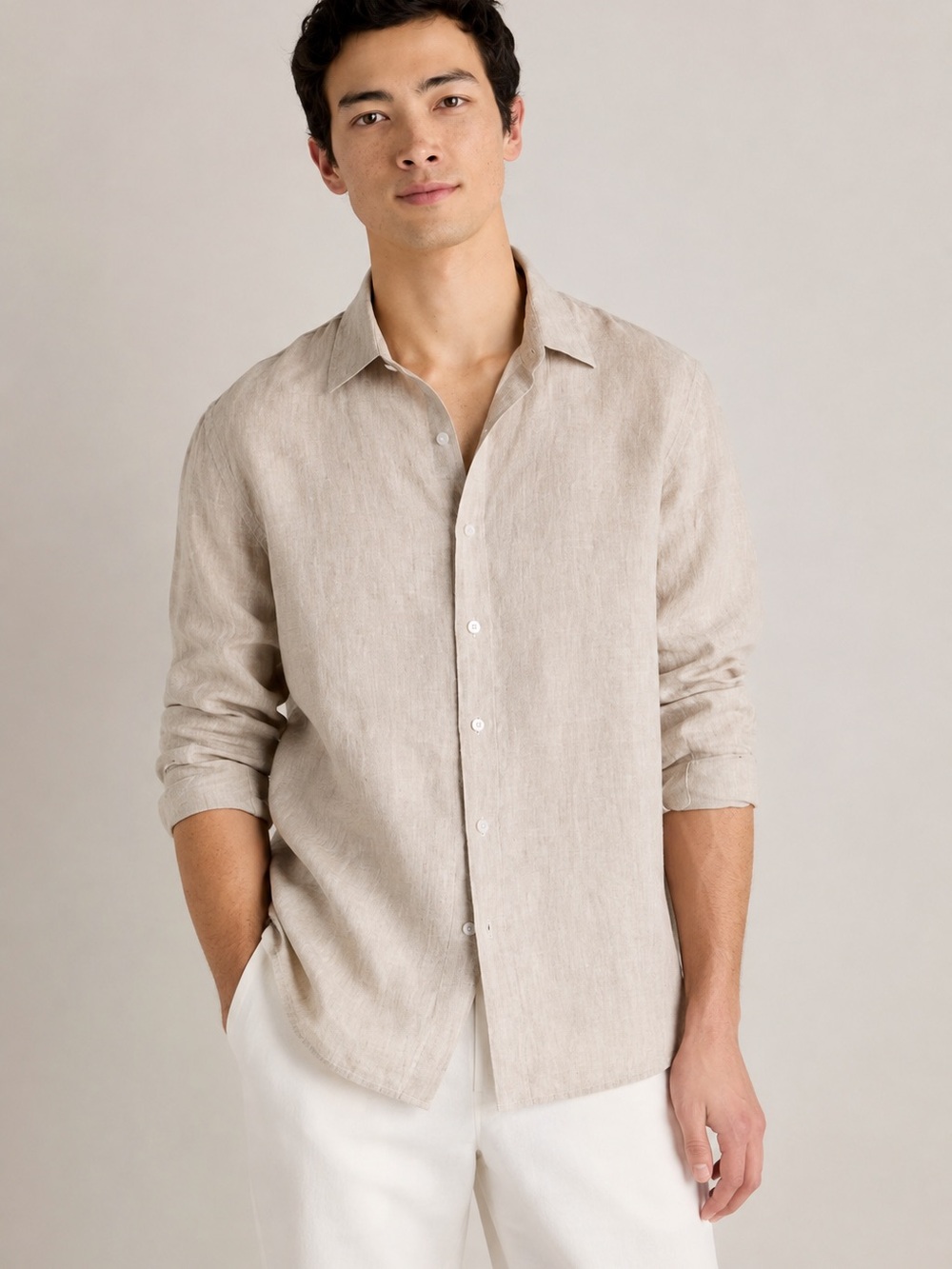 QUINCE Men’s 100% European Linen Relaxed Shirt (Flax) Neutral Beige, Size Medium